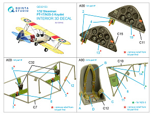 3D Декаль интерьера кабины Pt-17/N2S-3 Kaydet (ICM)