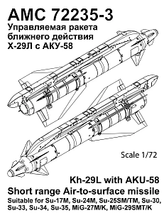 Дополнения из смолы 1/72 Авиационная управляемая ракета Х-29Л с АKУ-58(Advanced Modeling)/ Су-17, Су-24, Су-25, Су-27, Су-33, Су-34, Су-35, Су-39, МиГ-27, МиГ-29, МиГ-31, МиГ-35