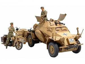 Сборная модель 1/35 Немецкий БТР Sd.Kfz.222 (африканский корпус) и мотоцикл DKW NZ350 (Tamiya)