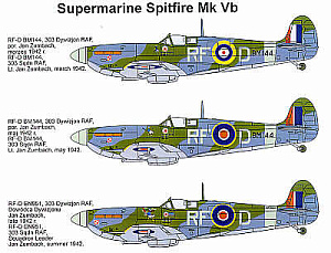 Декаль 1/32 Supermarine Spitfire Mk.Vb (5) RM144 RF-D 303 Polish Sqn 3 versions' (Techmod)