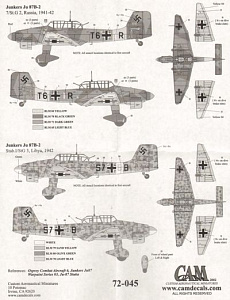 Декаль 1/72 Junkers Ju-87B-2/R2 'Stuka' (CAM)