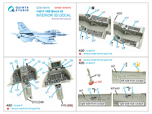 3D Декаль интерьера кабины F-16D block 40 (Kinetic 2022г. разработки) (Малая версия)