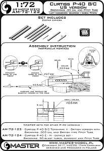 Дополнения из латуни 1/72 Набор вооружения и ПВД для самолета Curtiss P-40 B/C