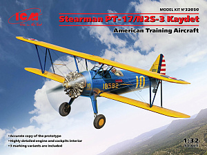 Сборная модель 1/32 Stearman PT-17/N2S-3 Kaydet American (ICM)