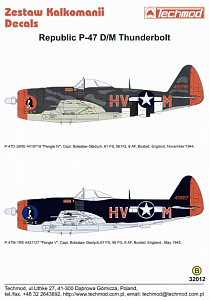 Декаль 1/32  Republic P-47D/M 'Bubbletop' 61 FS/56 FG Boxted Capt Boleslaw Gladych (Techmod)