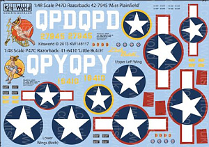 Декаль 1/48 Republic P-47C Thunderbolt 'Razorback' (Kits-World)