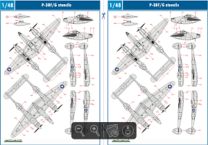 Декаль 1/48 Lockheed P-38F/G Lightning x 5 aircraft