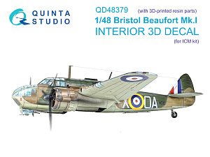 3D Декаль интерьера кабины Bristol Beaufort Mk.I  (ICM) (с 3D-печатными деталями)