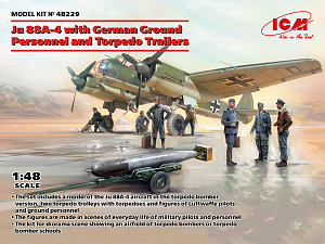 Сборная модель 1/48 Junkers Ju-88A-4 with German Ground Personnel and Torpedo Trailers (ICM)
