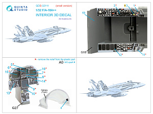 3D Декаль интерьера кабины F/A-18A++ (Academy) (малая версия)