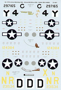Декаль 1/72 Boeing B-17F/B-17G Flying Fortress (3) (Microscale)