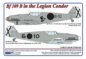 Декаль 1/72 Messerschmitt Bf-109B / 2 decal versions Legion Condor in Spain (AML)