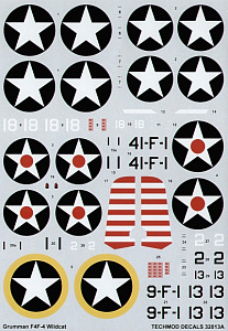 Декаль 1/32 Grumman F4F-4 Wildcat (6) White 2 and Black 13 2 versions (Techmod)