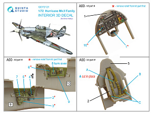 3D Декаль интерьера кабины для семейства Hurricane Mk.II (Arma Hobby)