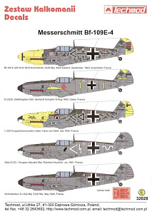 Декаль 1/32 Messerschmitt Bf-109E-4 (5) Black (Techmod)