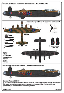 Декаль 1/72 Avro Lancaster B.I/III SE-X KB837 'Devil' 431 Sqn (Iroquois) 6 Grp Croft (Kits-World)