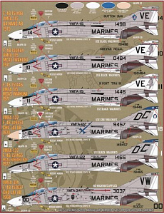 Декаль 1/48 McDonnell F-4B/J Phantom sheet featuring options for 18 (Furball Aero-Design)