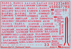Декаль 1/48 Микоян МиГ-31 (Begemot)