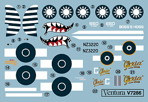 Декаль 1/72 Curtiss P-40Ns, RNZAF "Gloria Lyons" and American Volunteer Group (Ventura)