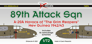Декаль 1/72 89th Attack Sq.A-20A Havocs of 'The Grim Reapers' Havocs, New Guinea 1942/43 (DK Decals)