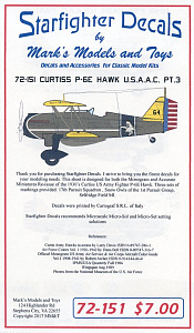 Декаль 1/72 Curtiss P-6E 'Hawk' Part 3 (Starfighter Decals)