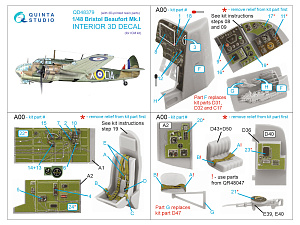 3D Декаль интерьера кабины Bristol Beaufort Mk.I  (ICM) (с 3D-печатными деталями)