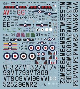 Декаль 1/72 de Havilland Vampire F.3, FB.5 & FB.9 Collection' (Aims)