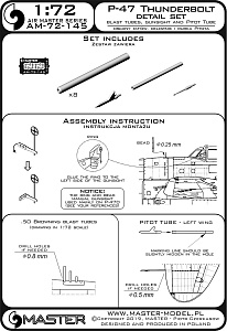 Дополнения из латуни 1/72 Republic P-47D Thunderbolt - Browning .50 blast tubes, gunsight and Pitot 
