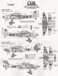 Декаль 1/72 Junkers Ju-87B-2/R2 'Stuka' (CAM)