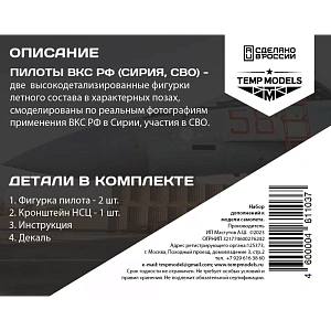 Дополнения из смолы 1/48 Пилоты ВКС РФ (СИРИЯ) НАБОР №3-3 (Temp Models)