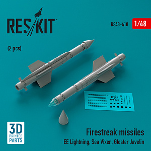 Дополнения из смолы 1/48 Firestreak missiles (2pcs) (BAC/EE Lightning, Sea Vixen) (ResKit)