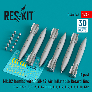 Дополнения из смолы 1/48 Mk-82 bombs with BSU-49 Air Inflatable Retard fins (4pcs) (ResKit)