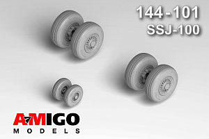 Дополнения из смолы 1/144 Колеса шасси под нагрузкой для модели SSJ-100 + Маски (Amigo Models)