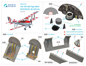 3D Декаль интерьера кабины DH 82A Tiger Moth (ICM)