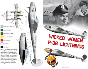 Декаль 1/72 Lockheed P-38J Lightnings Wicked Women P-38 Lightnings (Bombshell)