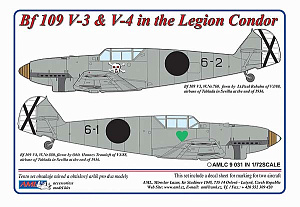 Декаль 1/72 Messerschmitt Bf-109V3,V4 / 2 decal versions Legion Condor in Spain (AML)