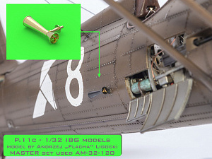 Дополнения из латуни 1/32 PZL P.11c комплект деталей - стволы пулемета wz.33,прицел и трубка Вентури