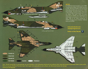 Декаль 1/48 McDonnell F-4E Phantom 388thTFW at Korat RTAB 1968 coded JJ and JV all with shark (Zotz)