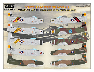 Декаль 1/72 VIETNAMESE SPADS (1) VNAF Douglas AD-6/A-1H Skyraiders in the Vietnam War  (AOA Decals)