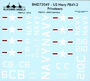 Декаль 1/72 US Navy Lockheed PB4Y-2 Privateers (Blackbird Models)