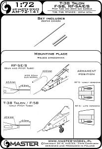 Дополнения из латуни 1/72 Northrop T-38 Talon / F-5B / RF-5A, F-5E, F-5S - Pitot Tube and 20mm gun 
