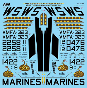 Декаль 1/32 VMFA-323 Death Rattlers - USMC McDonnell F-4B Phantoms in the Vietnam war (AOA Decals)