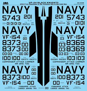 Декаль 1/32 VF-154 Black Knights - USN McDonnell F-4J Phantoms in the Vietnam War  (AOA Decals)