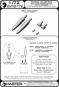 Дополнения из латуни 1/72 Spitfire Mk.IXe/XVIe late version Hispano 20mm & Browning .50cal 